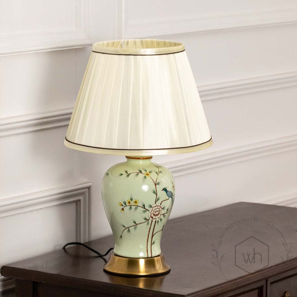 Lismore Light Green Ceramic Table Lamp with White Shade