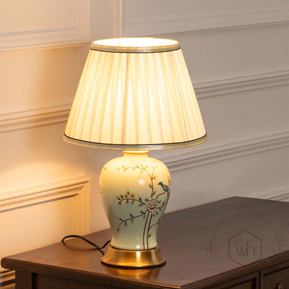 Lismore Light Green Ceramic Table Lamp with White Shade