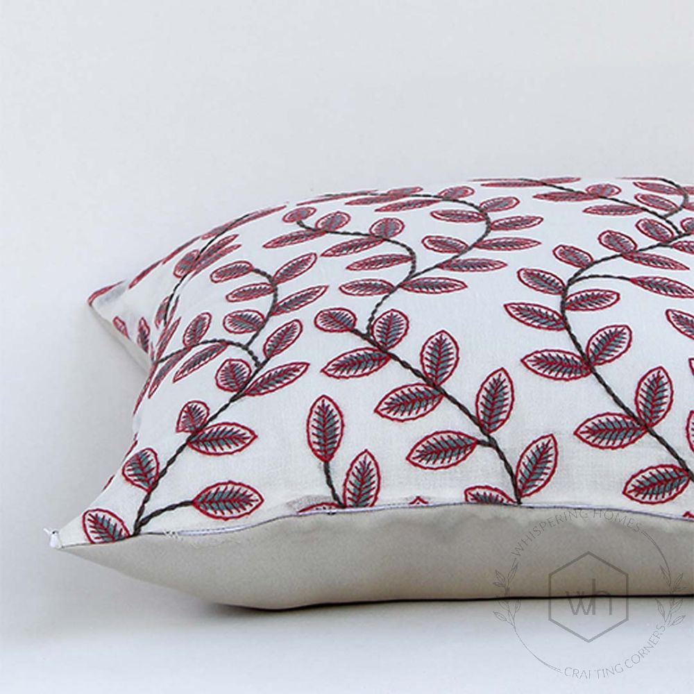 Lowan Designer Red Embroidered Cushion Cover