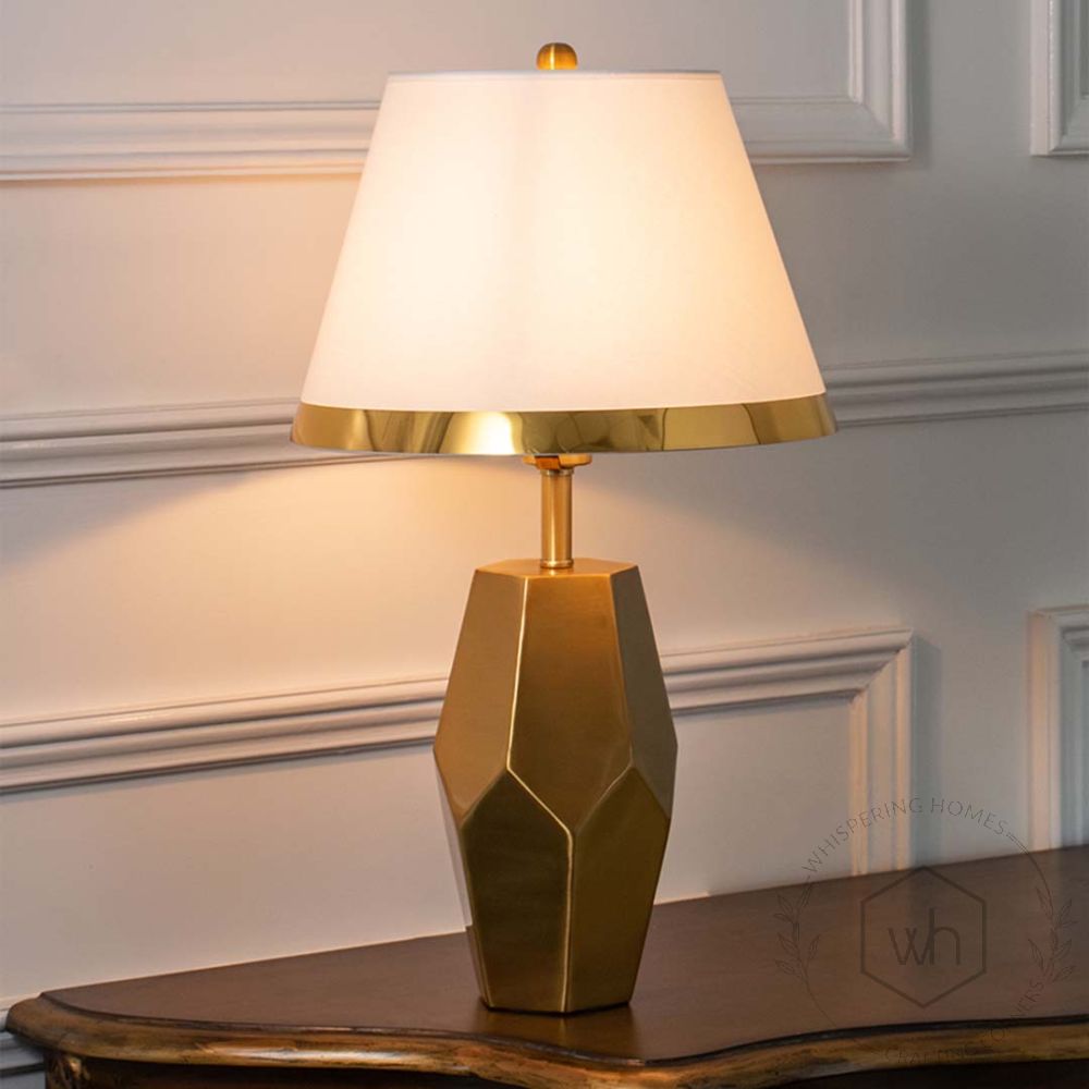 Hana Gold Metallic Table Lamp Light On White Background