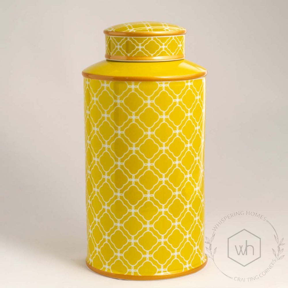 Majestic Pattern Yellow Decorative Jar - Large White Background