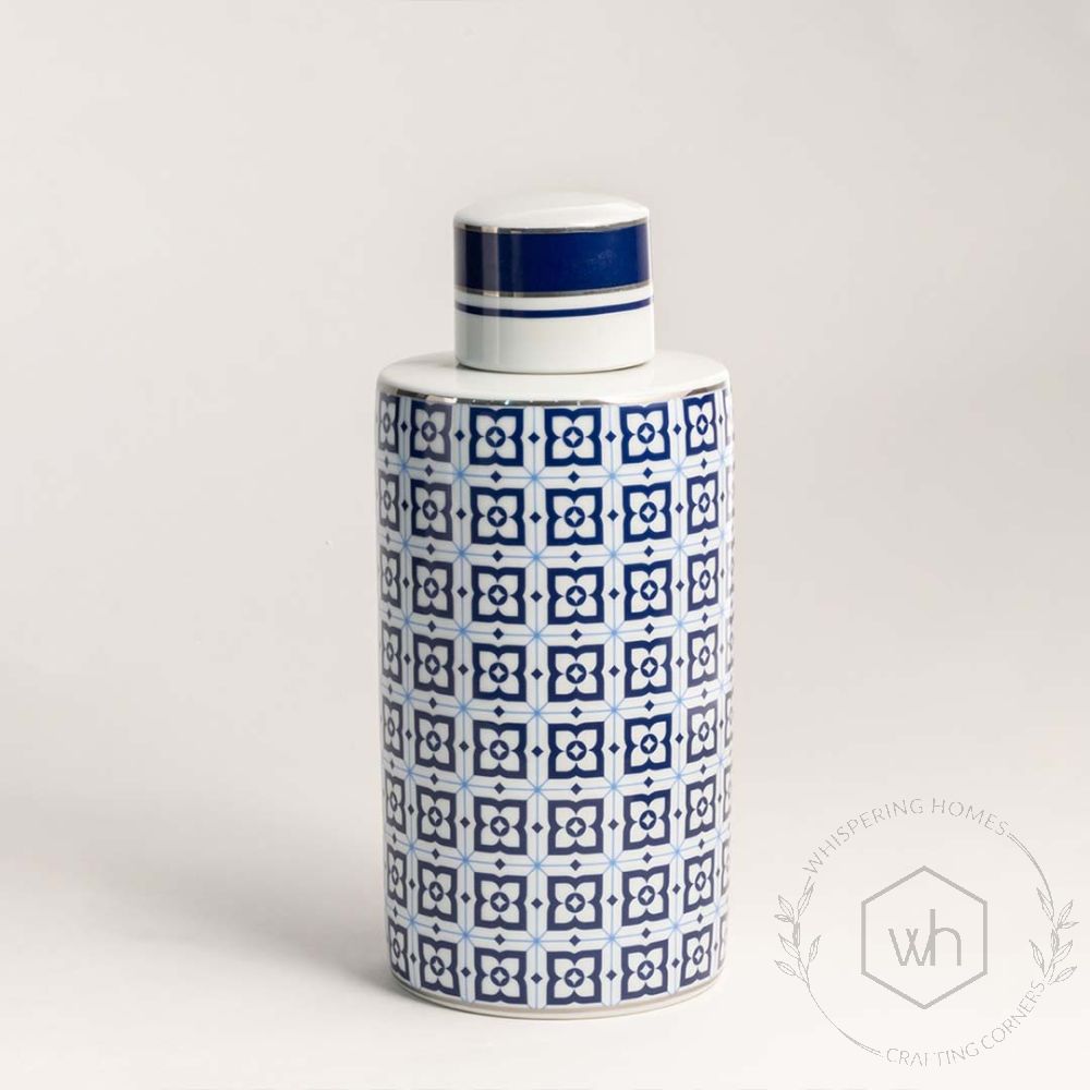 Calix Blue & White Ceramic Jar - Small White Background