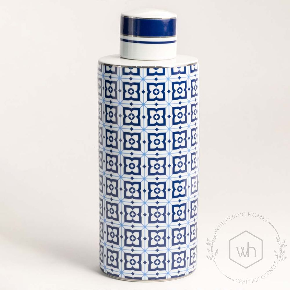 Calix Blue And White Ceramic Jar - Large White Background