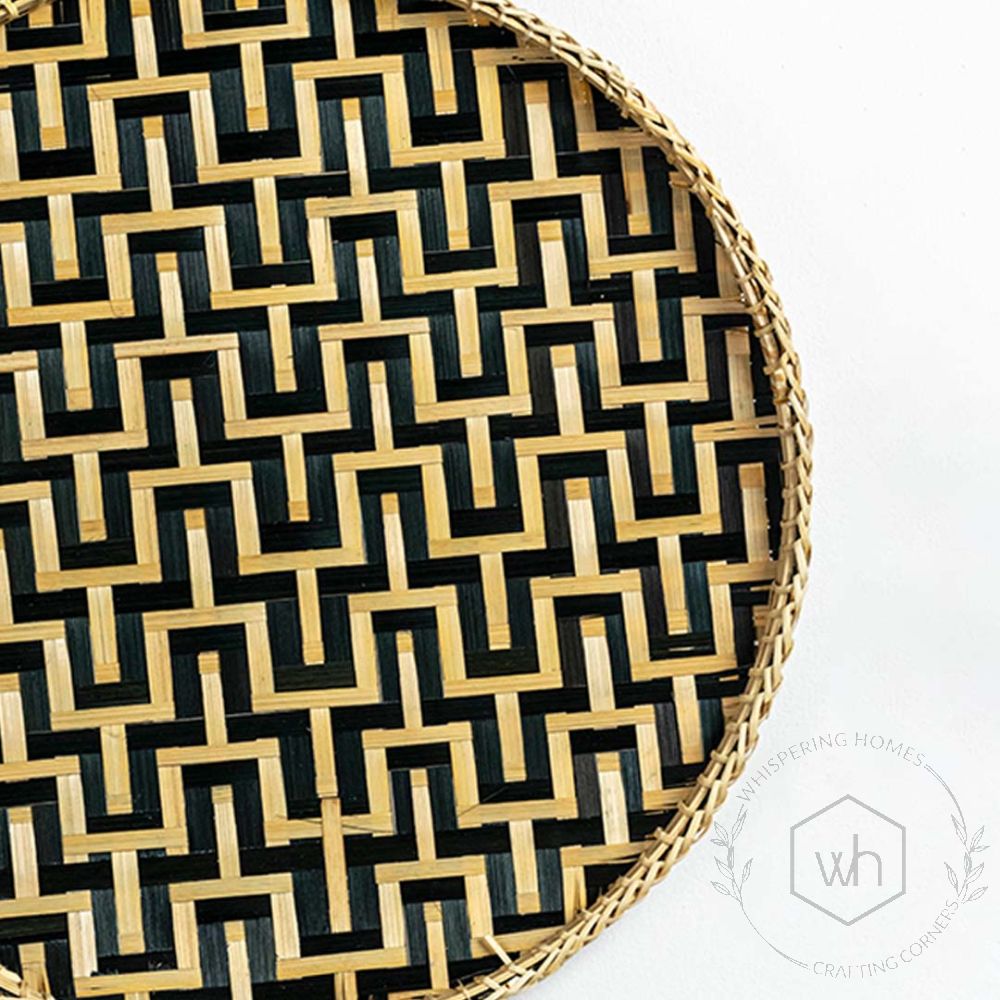 Maze Handwoven Round Wall Basket - Beige & Black Closeup