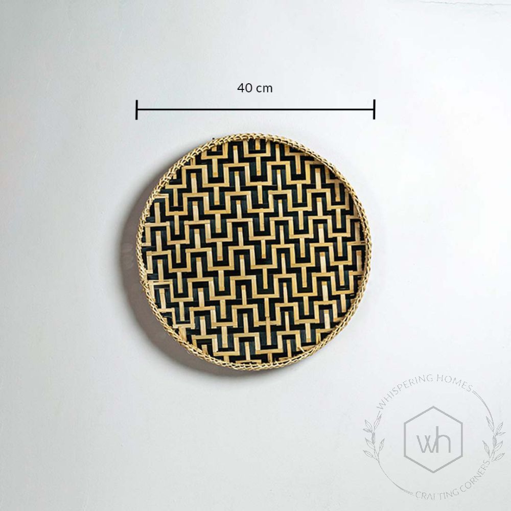 Maze Handwoven Round Wall Basket - Beige & Black Dimensions