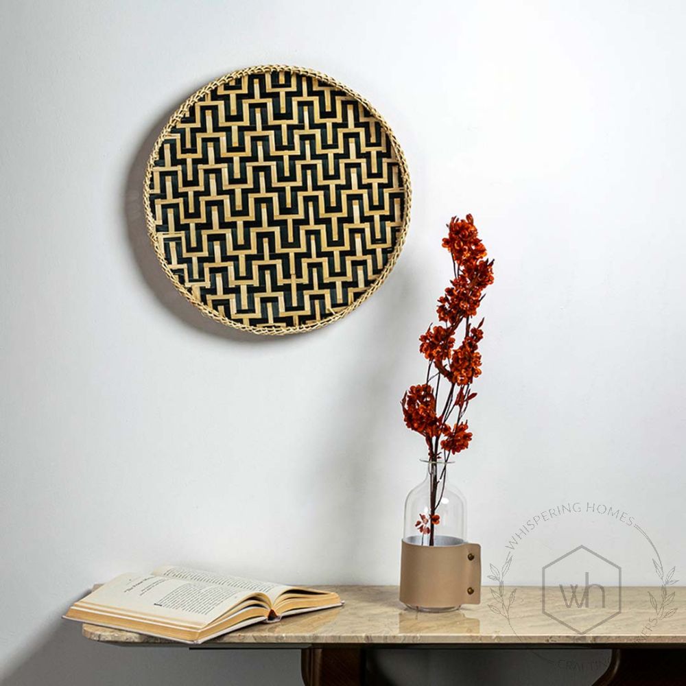 Maze Handwoven Round Wall Basket - Beige & Black Lifestyle