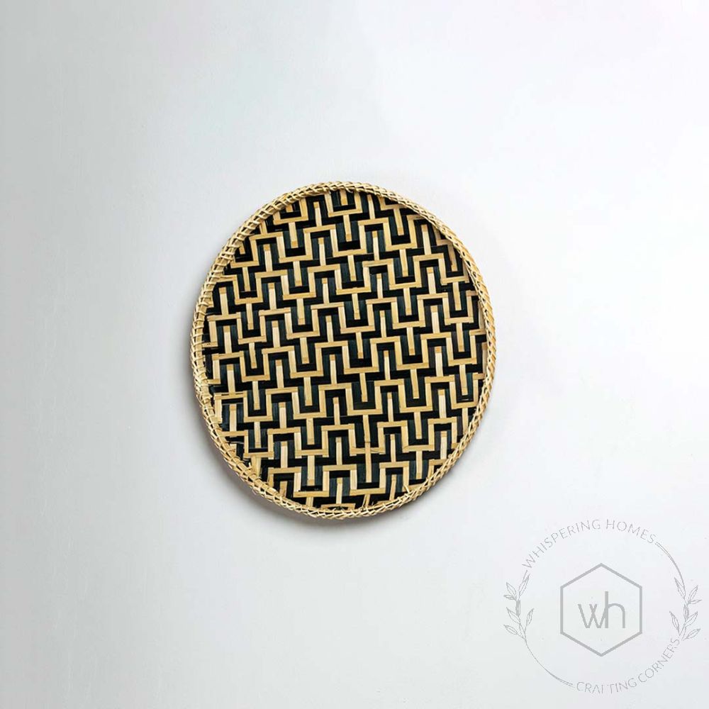 Maze Handwoven Round Wall Basket - Beige & Black Back Side