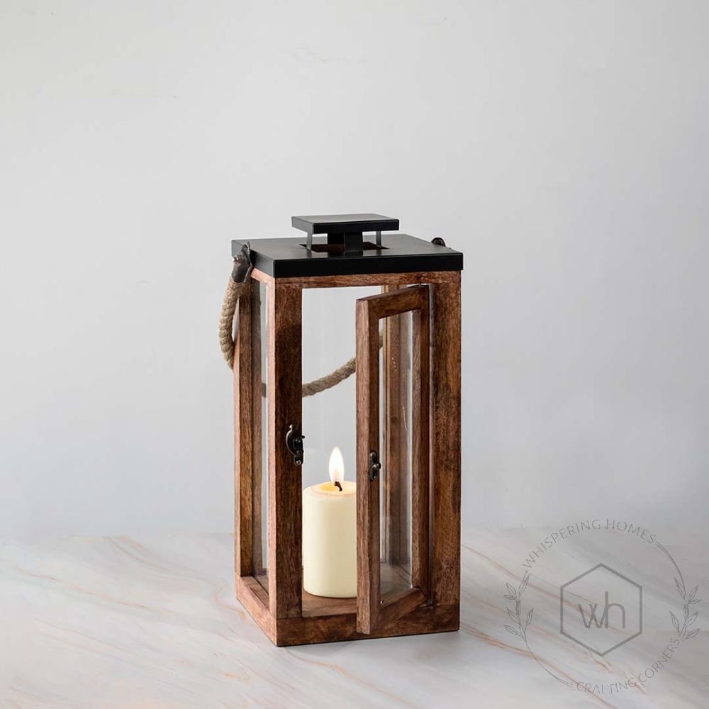 Merbau Wooden Lantern Medium Light On White Background