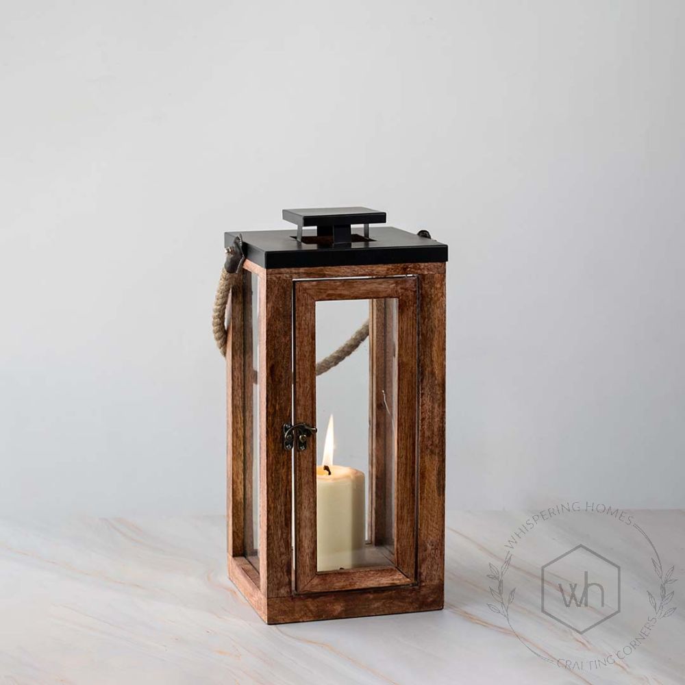 Merbau Wooden Lantern Medium Light On White Background-1