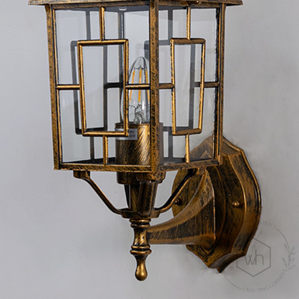 Mexican Outdoor Wall Lantern - Gold Closeup