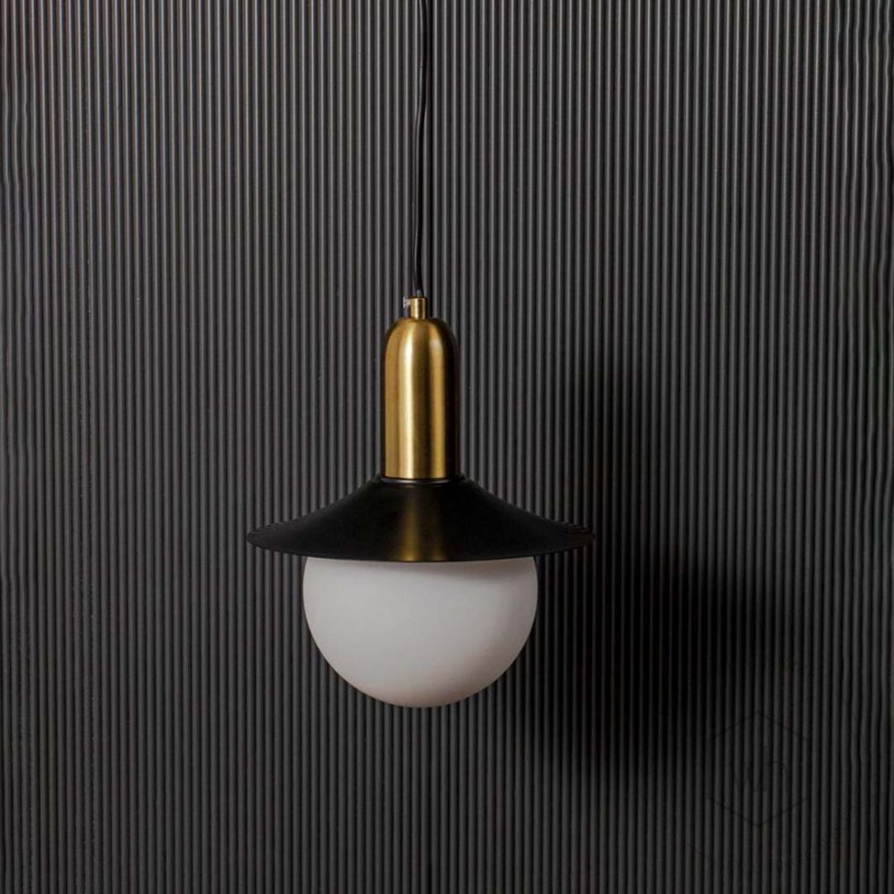 Milk Glass Global Pendant Light with Flared Shade -Black