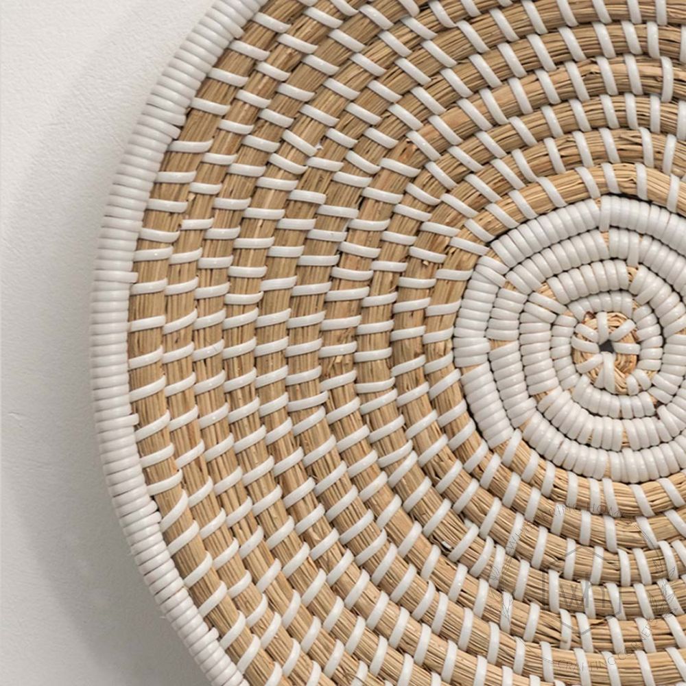 Minimal Handwoven Sabai Grass Wall Basket Closeup