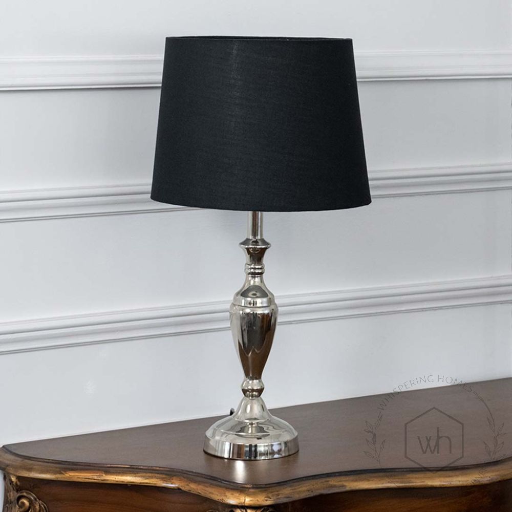 MIRAH SILVER METAL TABLE LAMP WITH BLACK SHADE