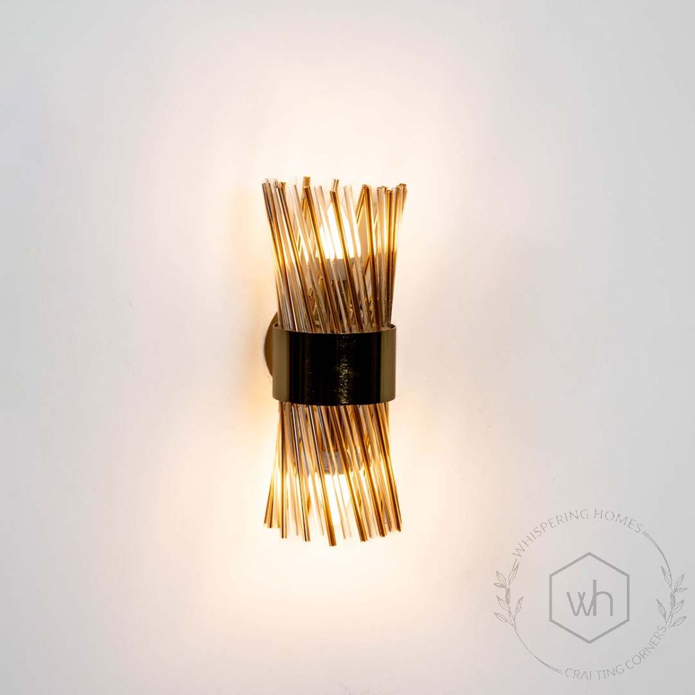 Modern Gold Crystal Glass & Metal Wall Sconce Light On White Background