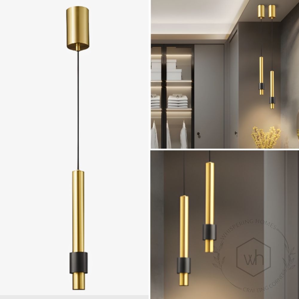 Modern Black & Gold Long Style Pendant Light