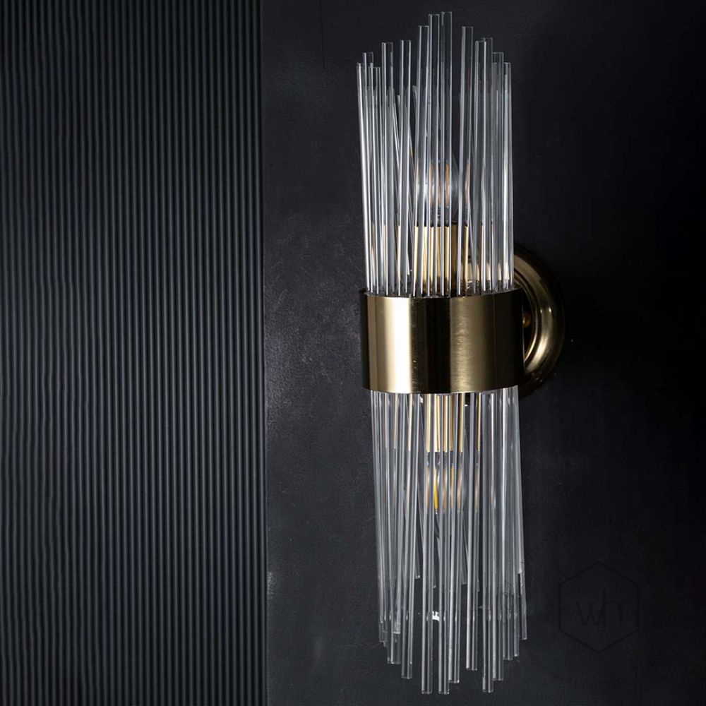 Modern Crystal Glass Gold Wall Sconce Light Off Black Background