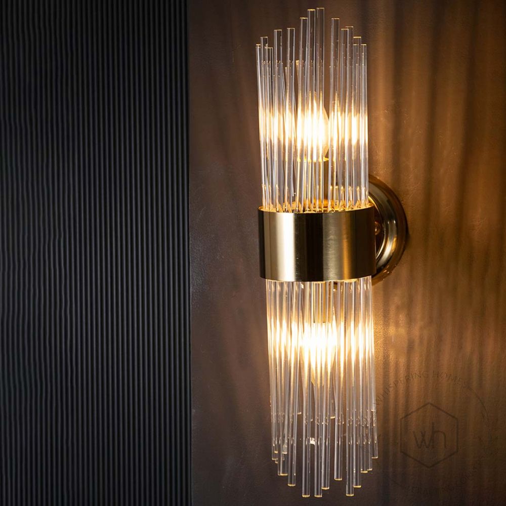 Modern Crystal Glass Gold Wall Sconce Light On Black Background