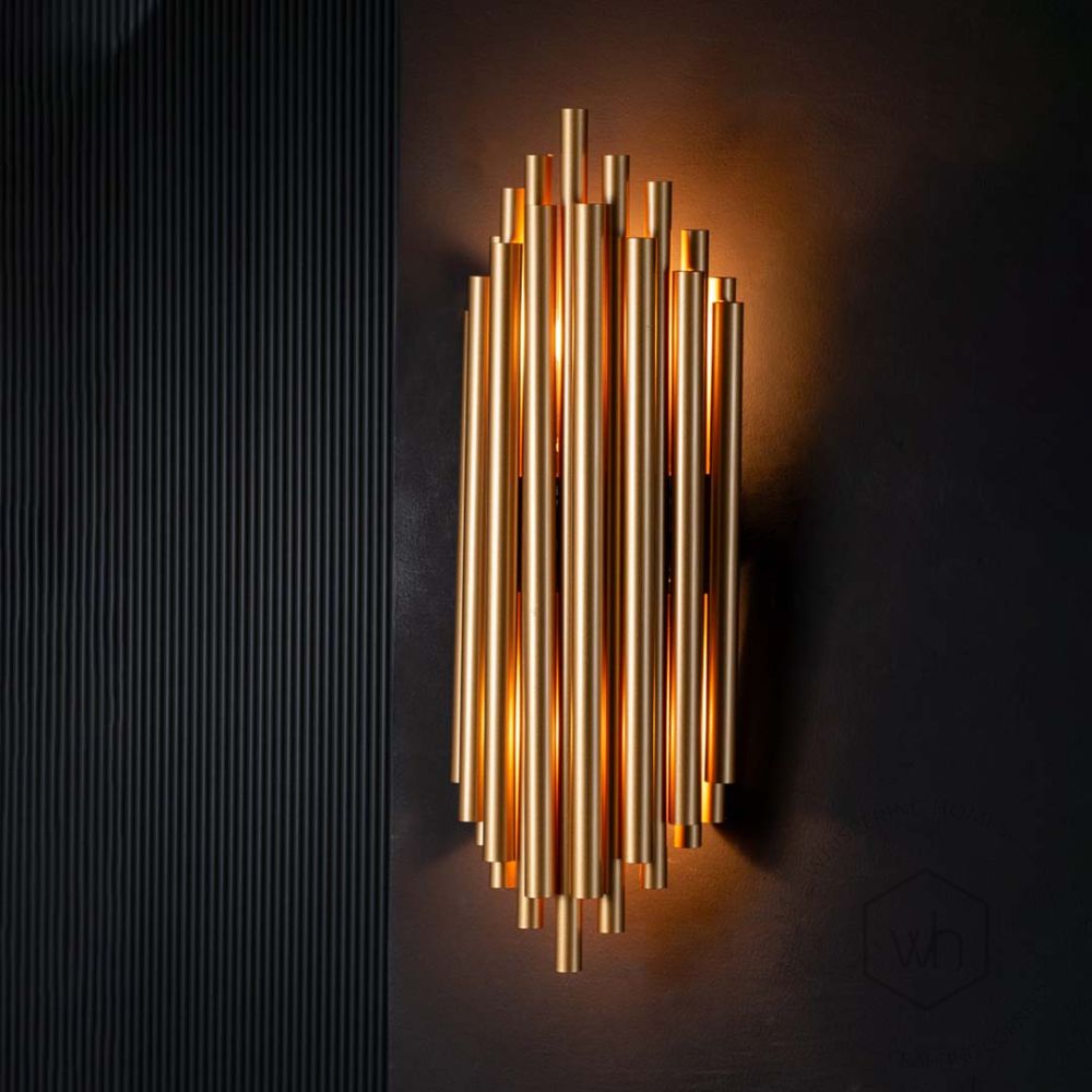 Modern Gold Stainless Steel Tubes Wall Lamp Light On White Background