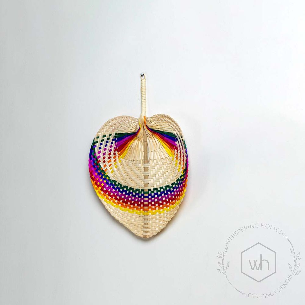 Multipurpose Handwoven Palm Bamboo Fan - Multicolor White Background