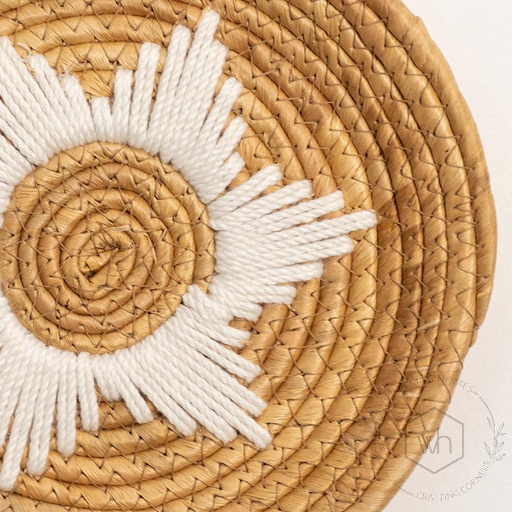 Natural & White Handwoven Wall Decor Basket Closeup