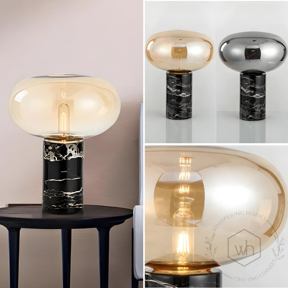 Nefol Black Marble Table Lamp With Golden Glass Shade Lifestyle