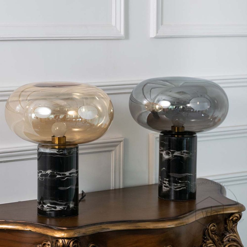 Nefol Black Marble Table Lamp With Golden Glass Shade Grouped