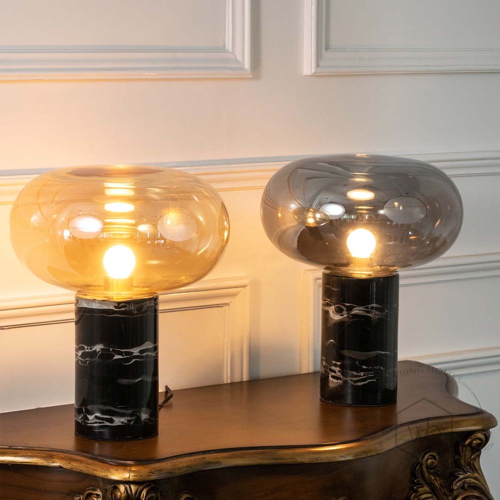 Nefol Black Marble Table Lamp With Golden Glass Shade Grouped