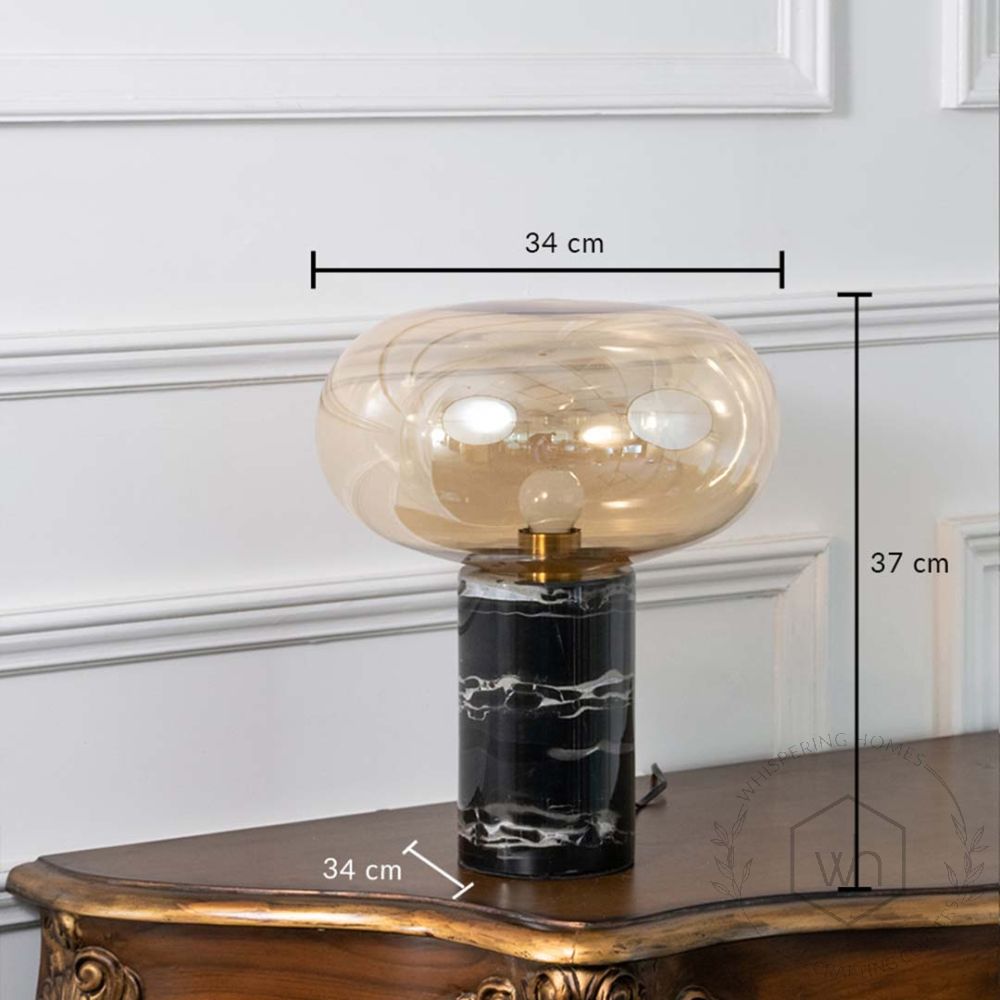 Nefol Black Marble Table Lamp With Golden Glass Shade Dimensions