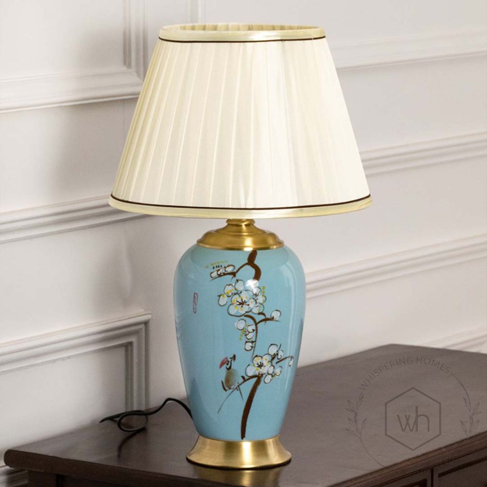 Noir Blue Ceramic Table Lamp with White Shade