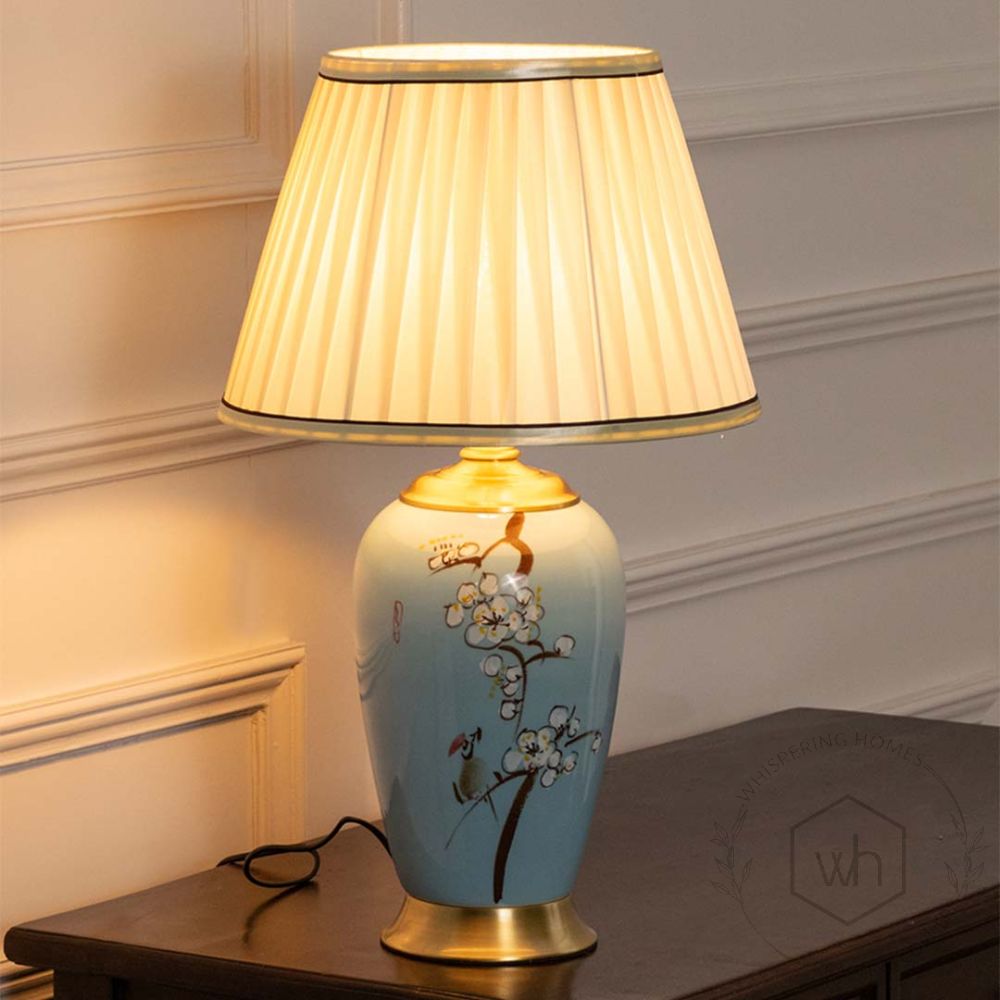 Noir Blue Ceramic Table Lamp with White Shade