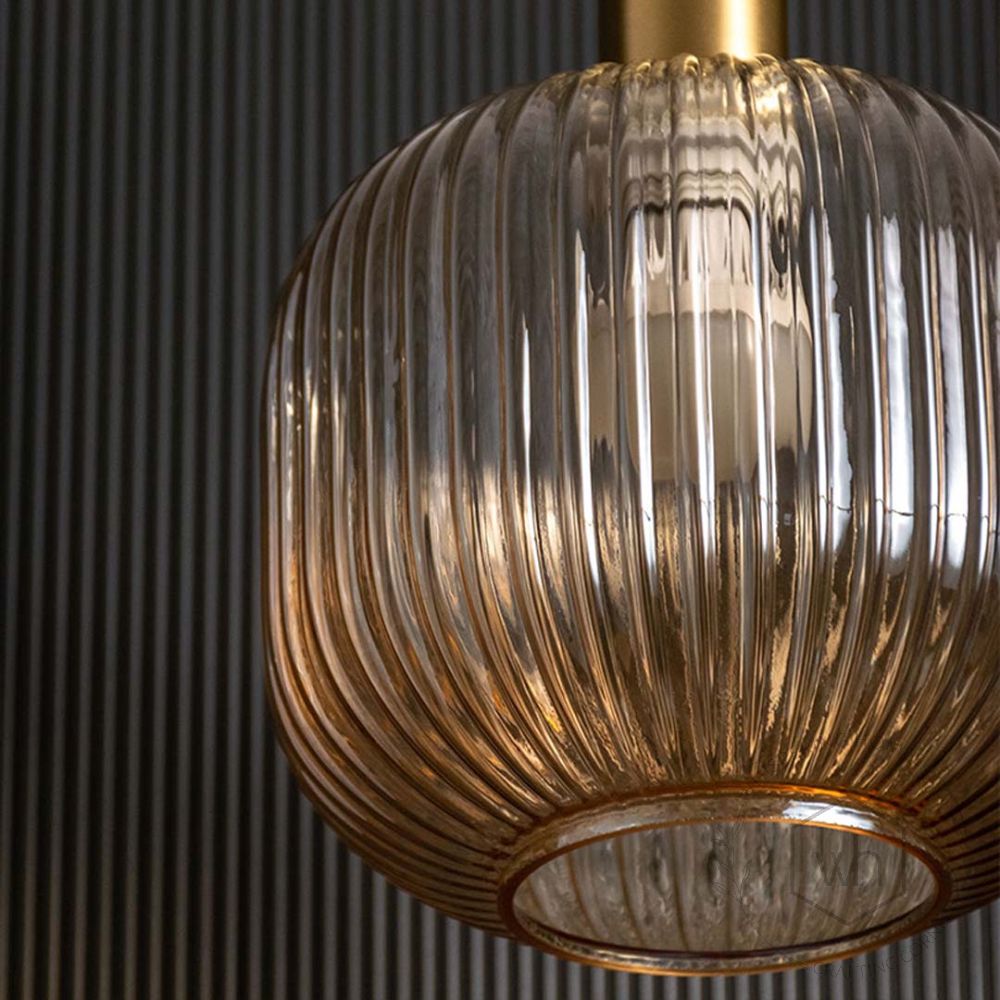 Nordic Style Ribbed Glass Pendant Light Closeup