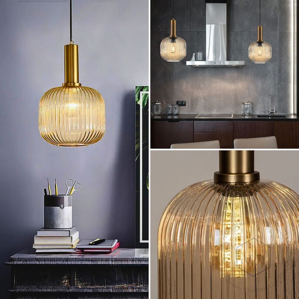 Nordic Style Ribbed Glass Pendant Light Lifestyle