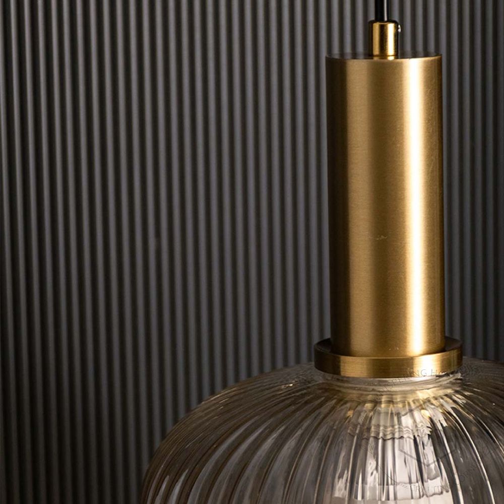 Nordic Style Ribbed Glass Pendant LightCloseup 1