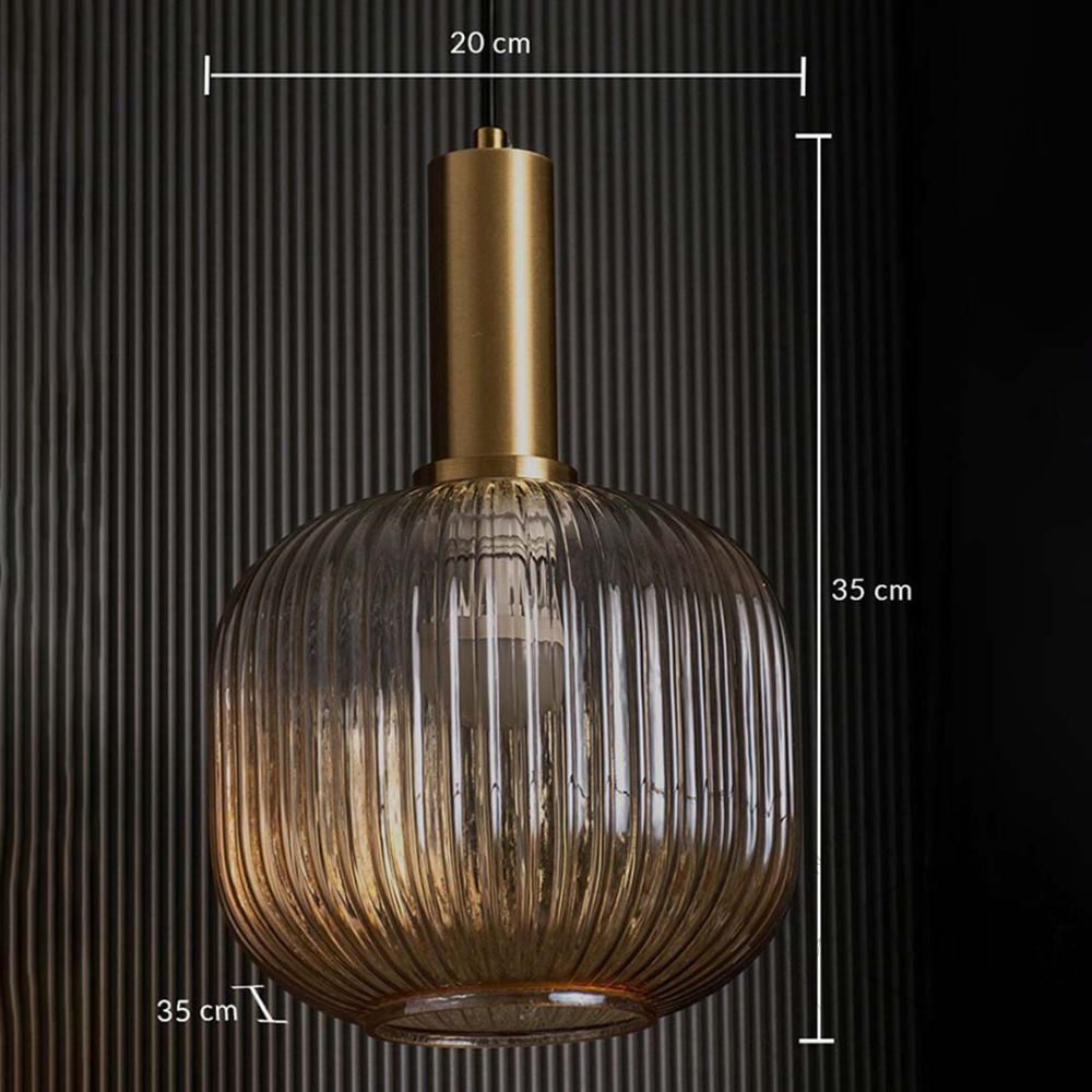 Nordic Style Ribbed Glass Pendant Light Dimensions