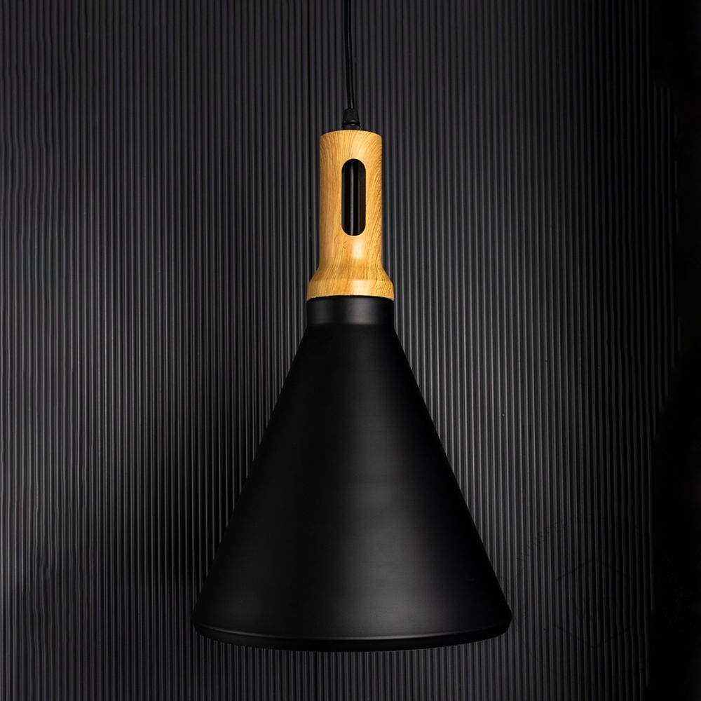 Olov Black Wood Top Scandinavian Style Pendant Light Light Off Black Background