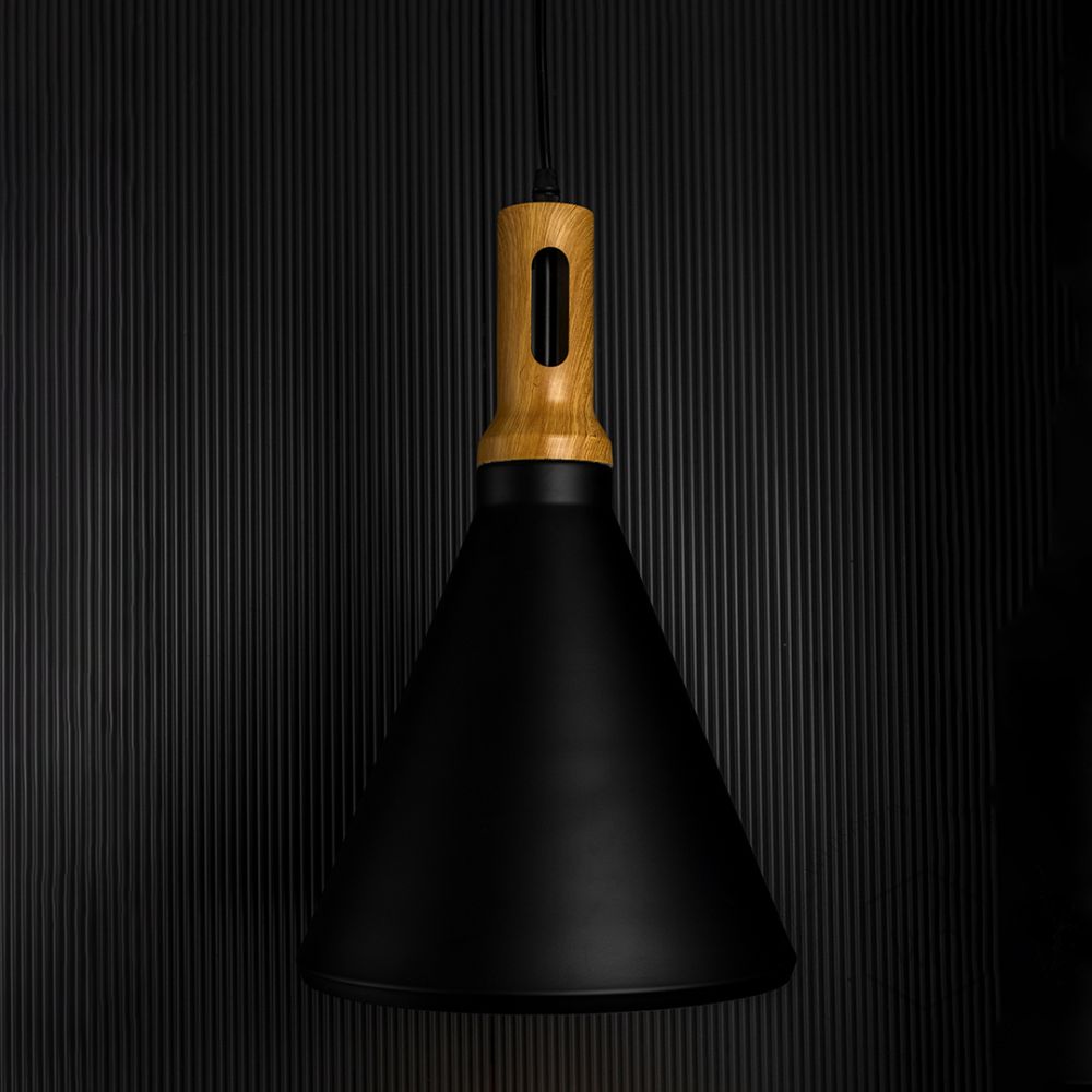 Olov Black Wood Top Scandinavian Style Pendant Light Light Off Black Background