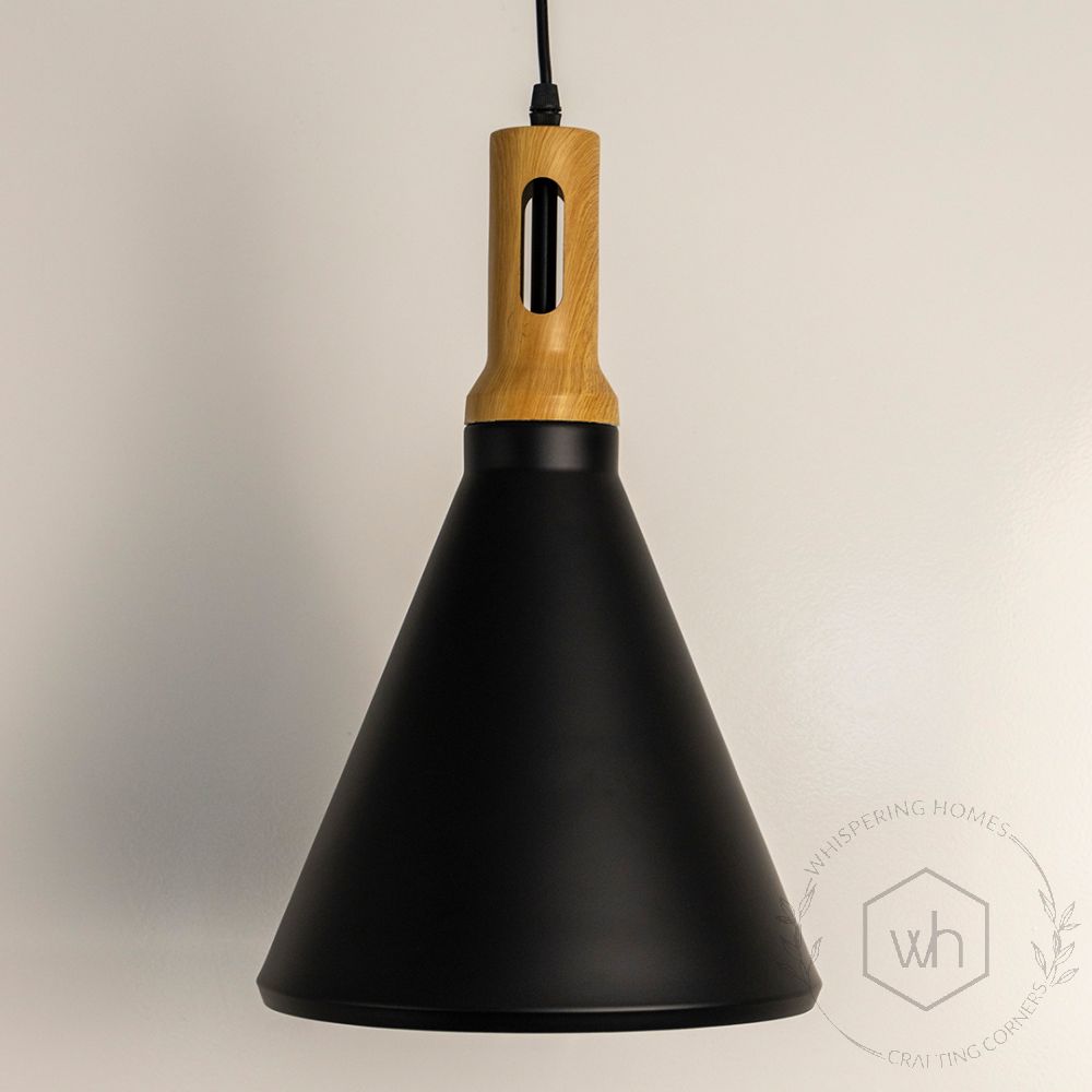 Olov Black Wood Top Scandinavian Style Pendant Light Light Off White Background