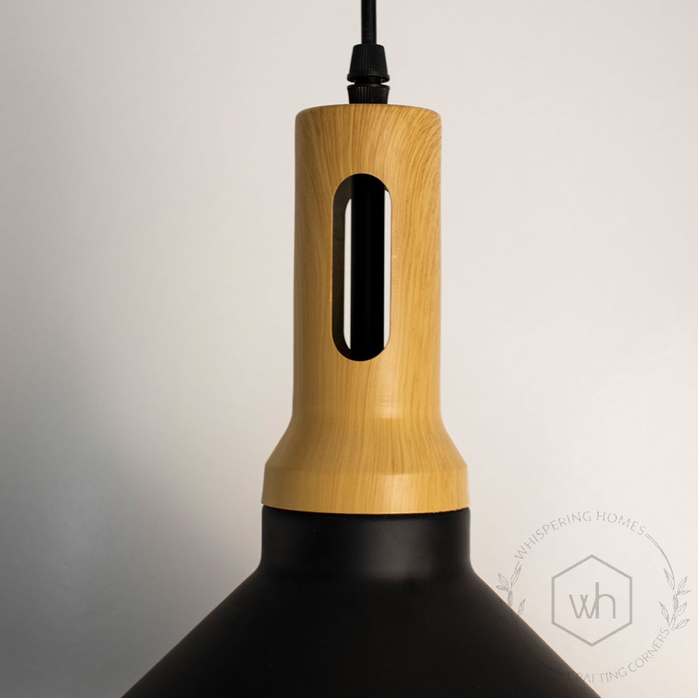 Olov Wood Top Scandinavian Style Pendant Light - Black & Wood Closeup