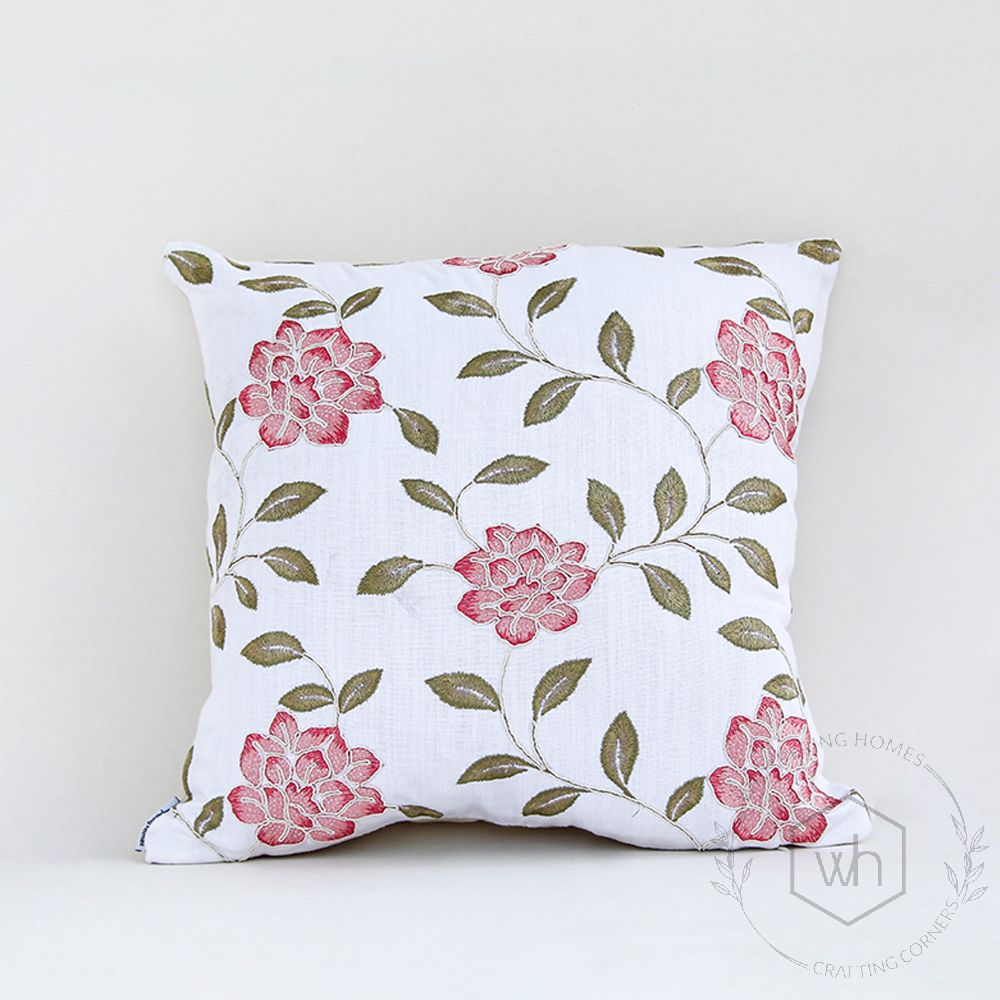 ORCHID DESIGNER RED EMBROIDERED COTTON CUSHION COVER