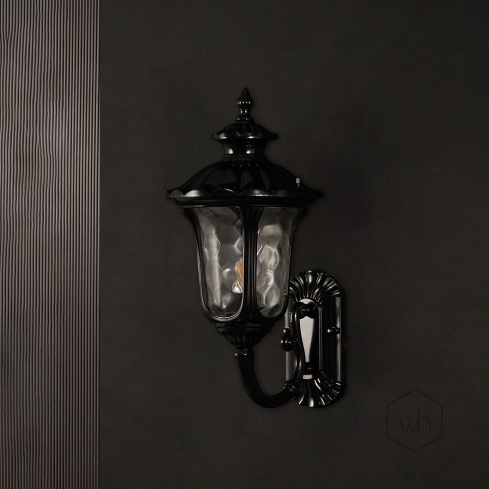 Black Villa Outdoor Wall Lamp Small light off black background