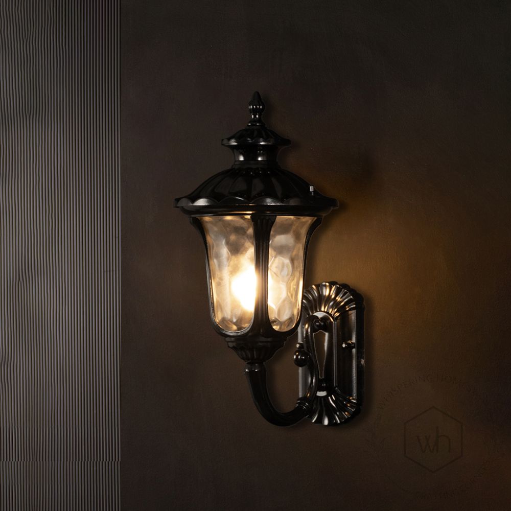 Black Villa Outdoor Wall Lamp Small light on black background