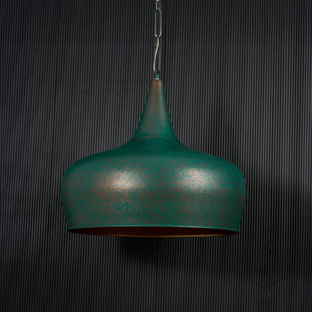 Patina Onion Dome Hanging Light Light Off Black Background