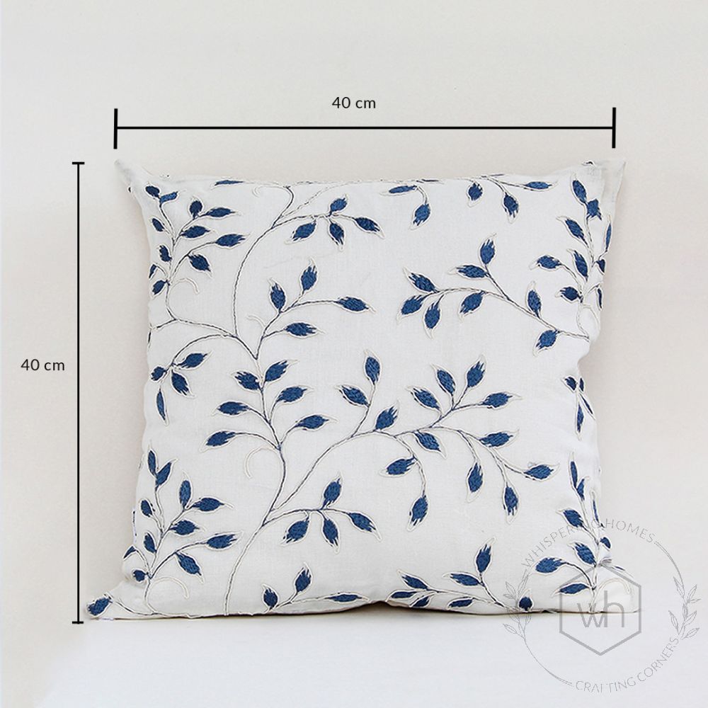 Pecan Designer Blue Embroidered Cushion Cover