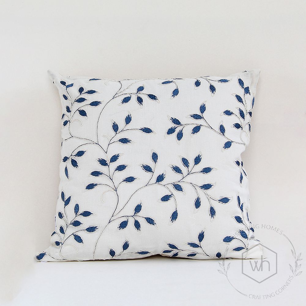 Pecan Designer Blue Embroidered Cushion Cover