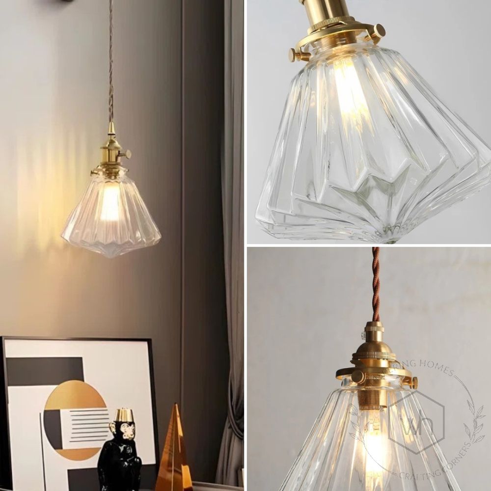  Modern Style Ribbed Clear Glass Hanging Light