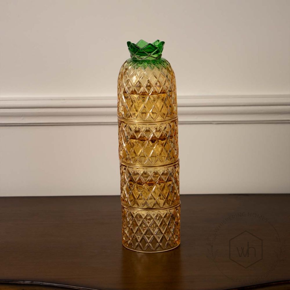 Pineapple Stacking Glass Vase White Background