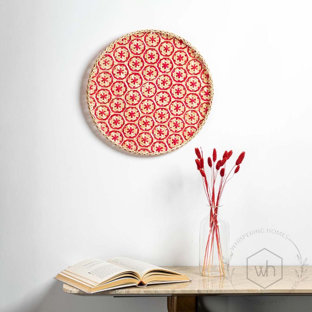 Bamboo Boho Tray & Wall Basket - Beige & Red Lifestyle