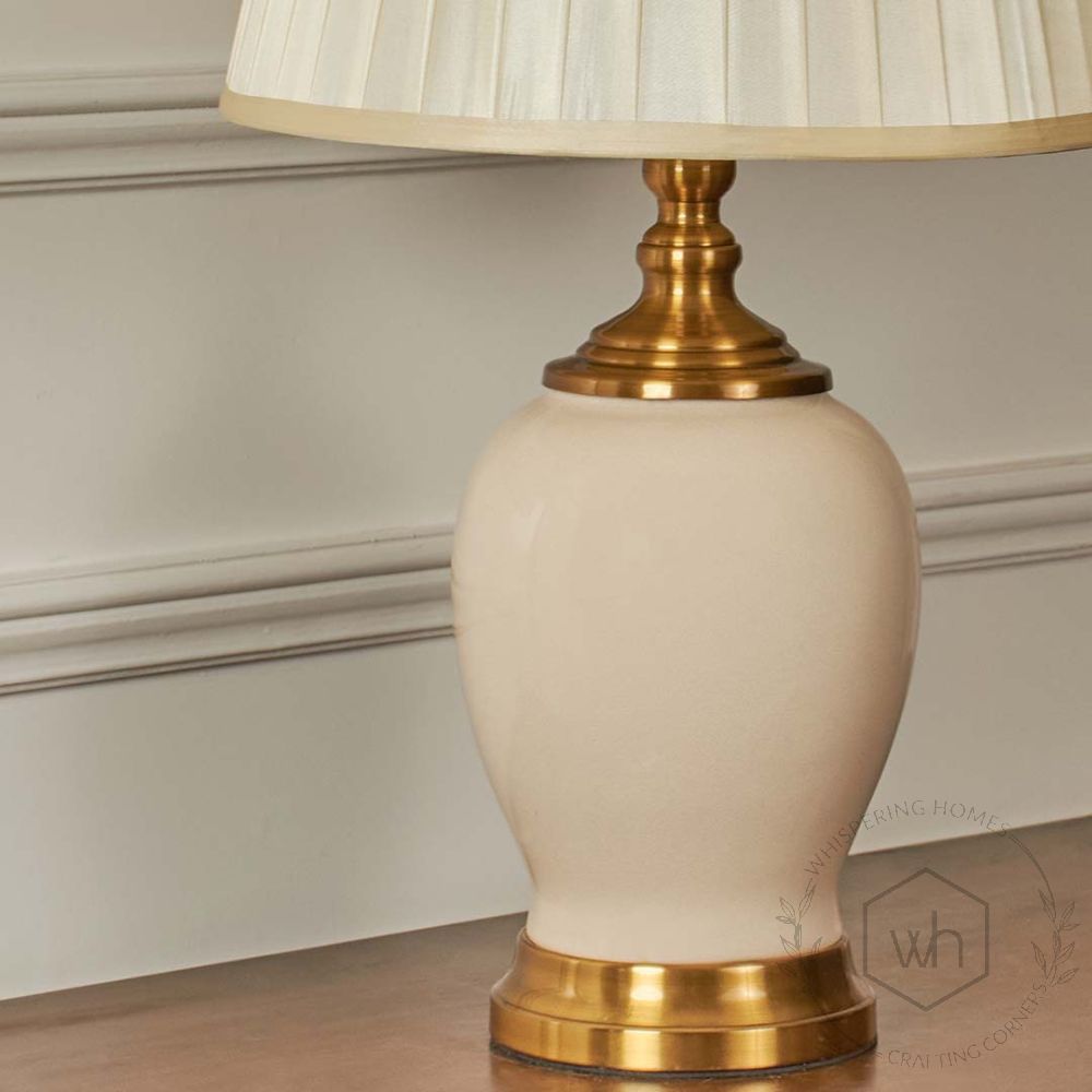 Porcelain Cream Ceramic Table Lamp with White Shade