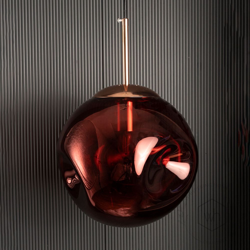 Postmodern Red Crystal Glass Pendant Light Light Off Black Background