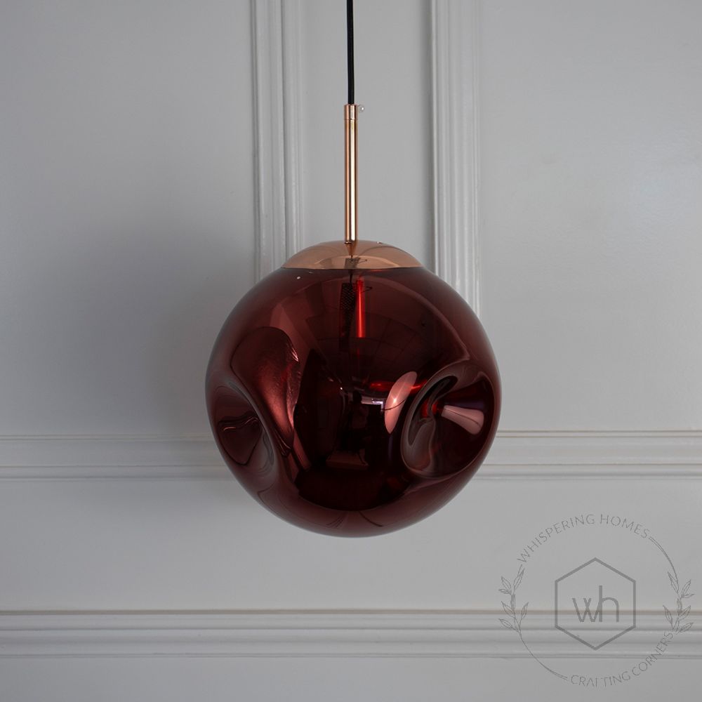 Postmodern Red Crystal Glass Pendant Light Light Off White Background